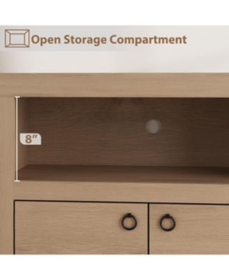 Farmhouse TV Stand for 75/80 Inch TVs, 70" Long Entertainment Center with 6 Storage Drawer & Soundbar Shelf, Television Consoles Stands