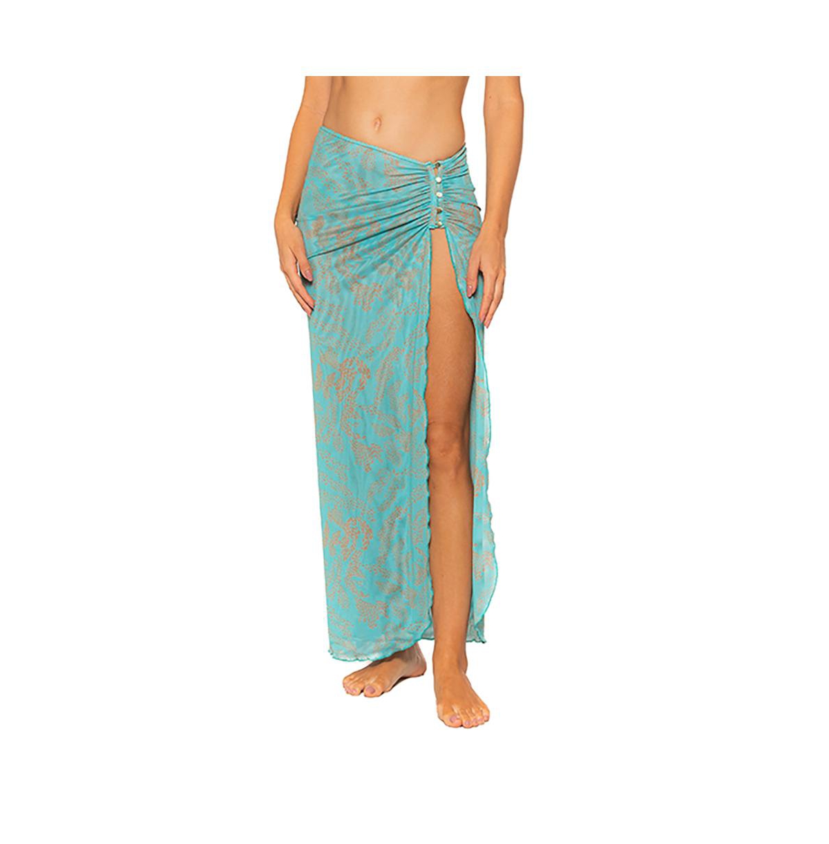 Guria Beachwear Women's Side Slit Long Skirt Cover-up - Aqua green