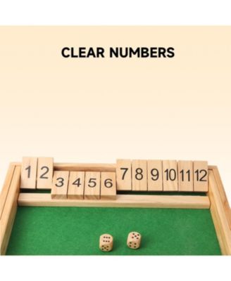 Wooden Shut The Box Numbers Dice Game Board with 2 Wooden Dices, Classic Popular English Pub Game