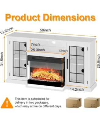 75" Fireplace TV Stand, Modern Entertainment Center with 24" 3-Sided Glass Electric Fireplace, 12 Flame Colors, Remote Control