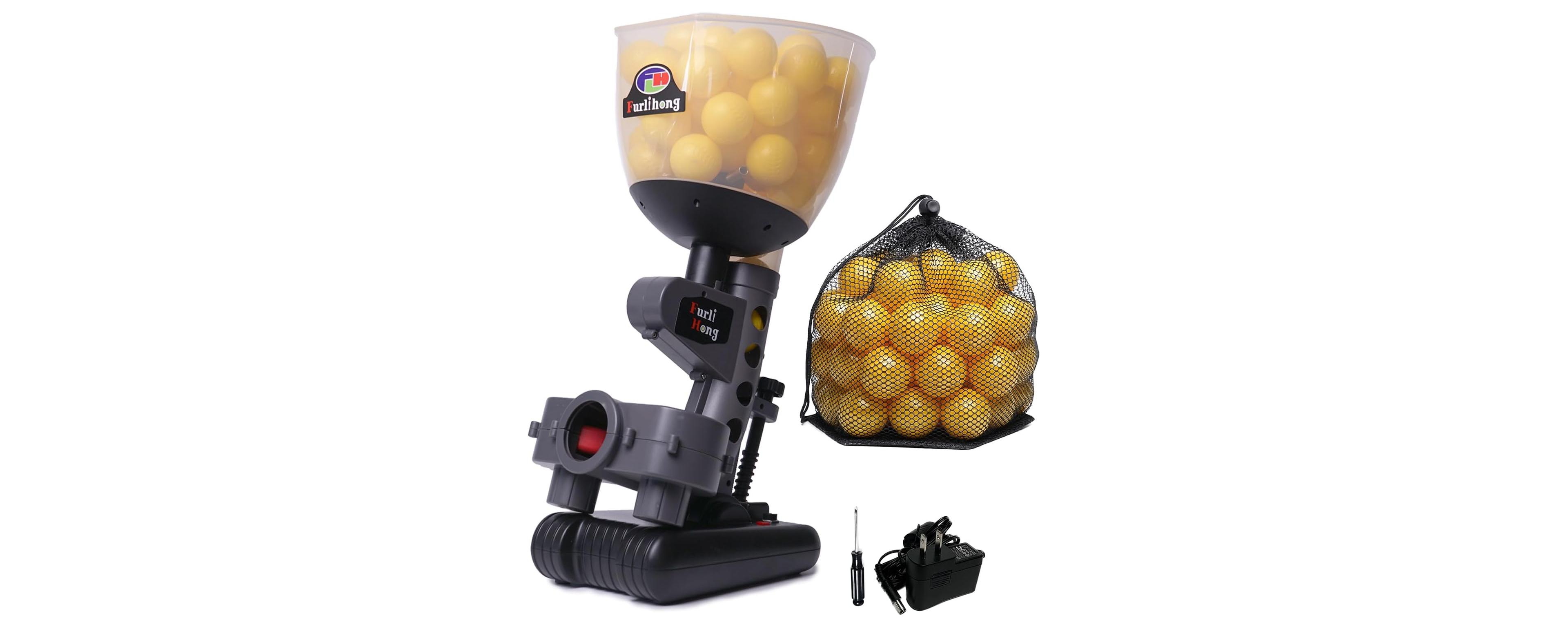 Furlihong Baseball Pitching Machine with 60 Ping Pong Balls, Adjustable Angles, Battery or Ac Powered for Hitting Accuracy