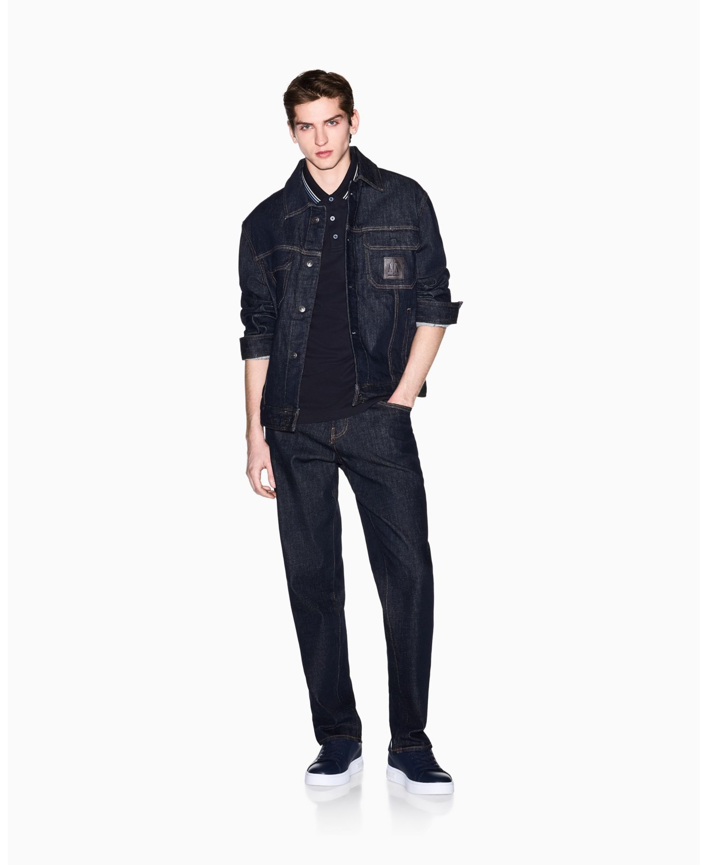 Мужское поло A|X Armani Exchange Short Sleeve Pique Tipping Polo Shirt, цвет: Глубокий тёмно-синий — фото 5