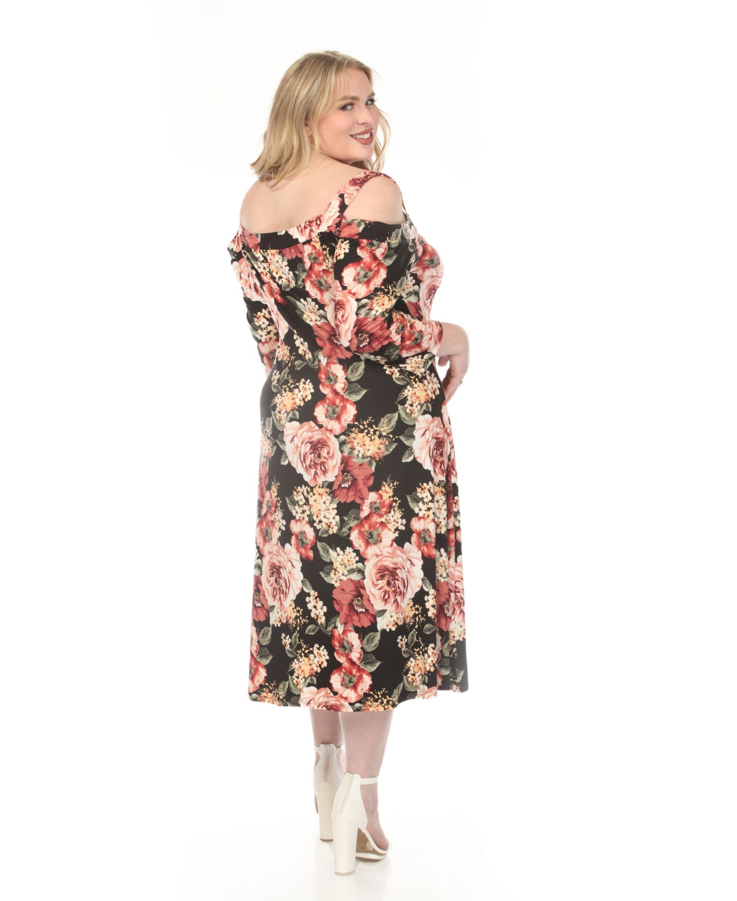 Plus Size Cold Shoulder 3/4 Sleeve Dress