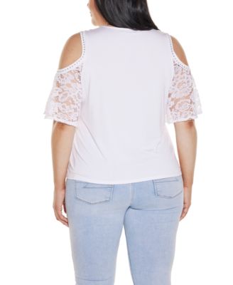 Plus Size Crochet Lace Cold-Shoulder Top