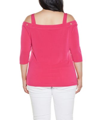 Plus Size Grommet-Trim Cold Shoulder Top