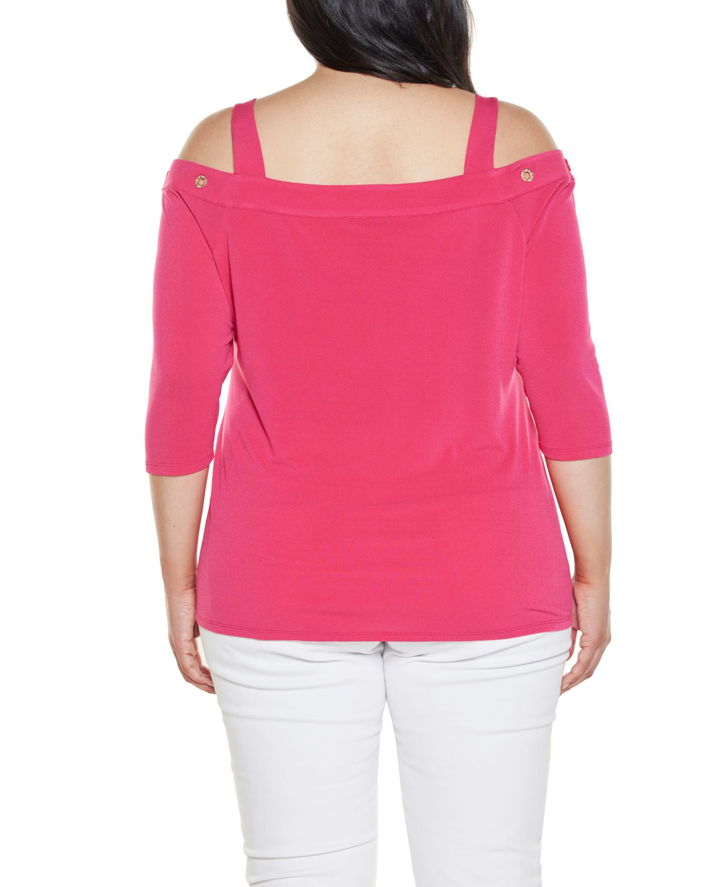 Женский топ Belldini Plus Size Grommet-Trim Cold Shoulder, цвет: Azalea / Золотой — фото 3