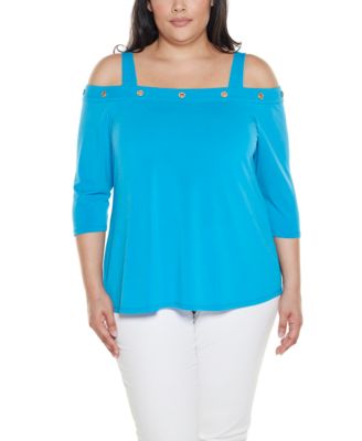 Plus Size Grommet-Trim Cold Shoulder Top