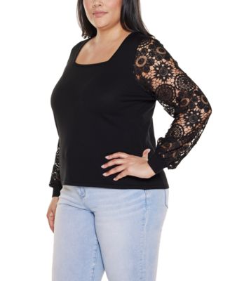 Plus Size Crochet Lace Blouson Sleeve Sweater