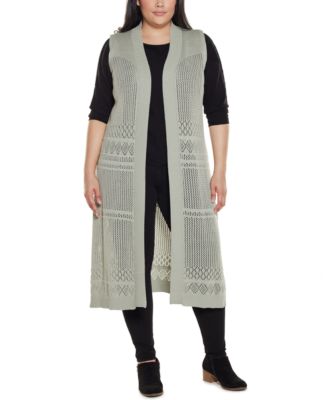 Plus Size Pointelle Sleeveless Duster Cardigan