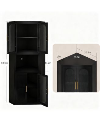 64" Tall Metal Corner Cabinet with Glass Doors for Kitchen, Bathroom, or Bedroom