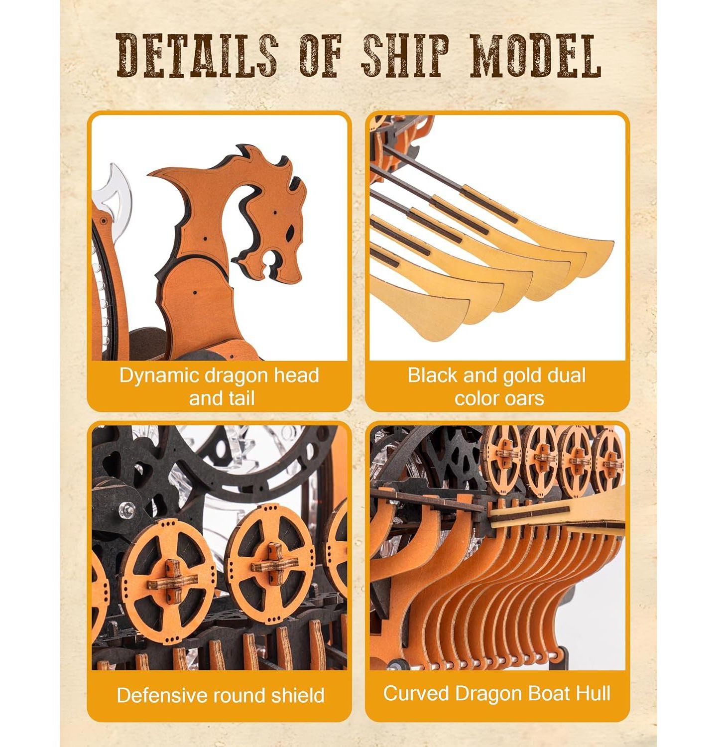 Детский пазл Robotime LK802 Viking Dragon Ship Mechanical Wooden Puzzles, 229 Pieces 3D Puzzles for Adults, Crafts for Adults Hobby Building Kit, цвет: Коричневый — фото 6