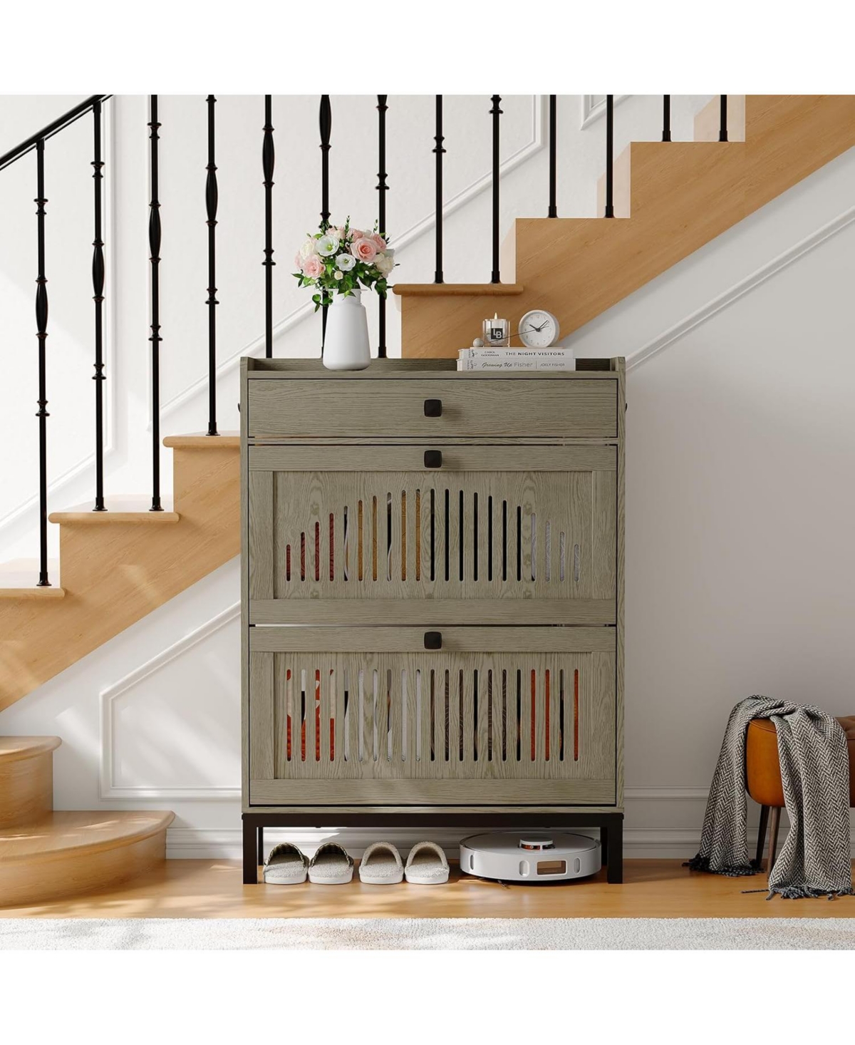 gaomon Shoe Storage Cabinet with 2 Flip Drawers & Top Drawer, Compact Shoe Organizer Cabinet for Entryway, Living Room