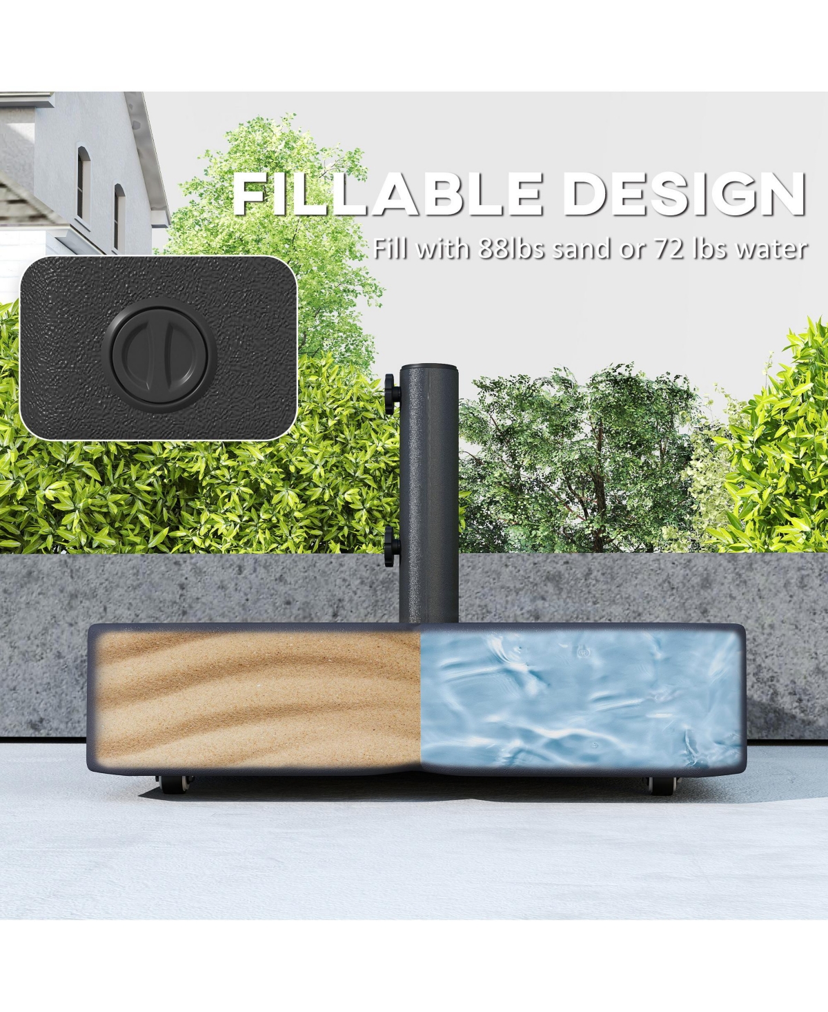 Outsunny Patio Umbrella Base with Wheels for 1.5"/1.9" Poles,