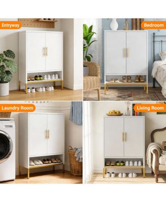 2-Doors Shoes Cabinet, 7-Tier Hidden Shoe Rack, Modern Narrow Shoe Storage Cabinet with Adjustable Shelves for Entryway, Hallway, Closet