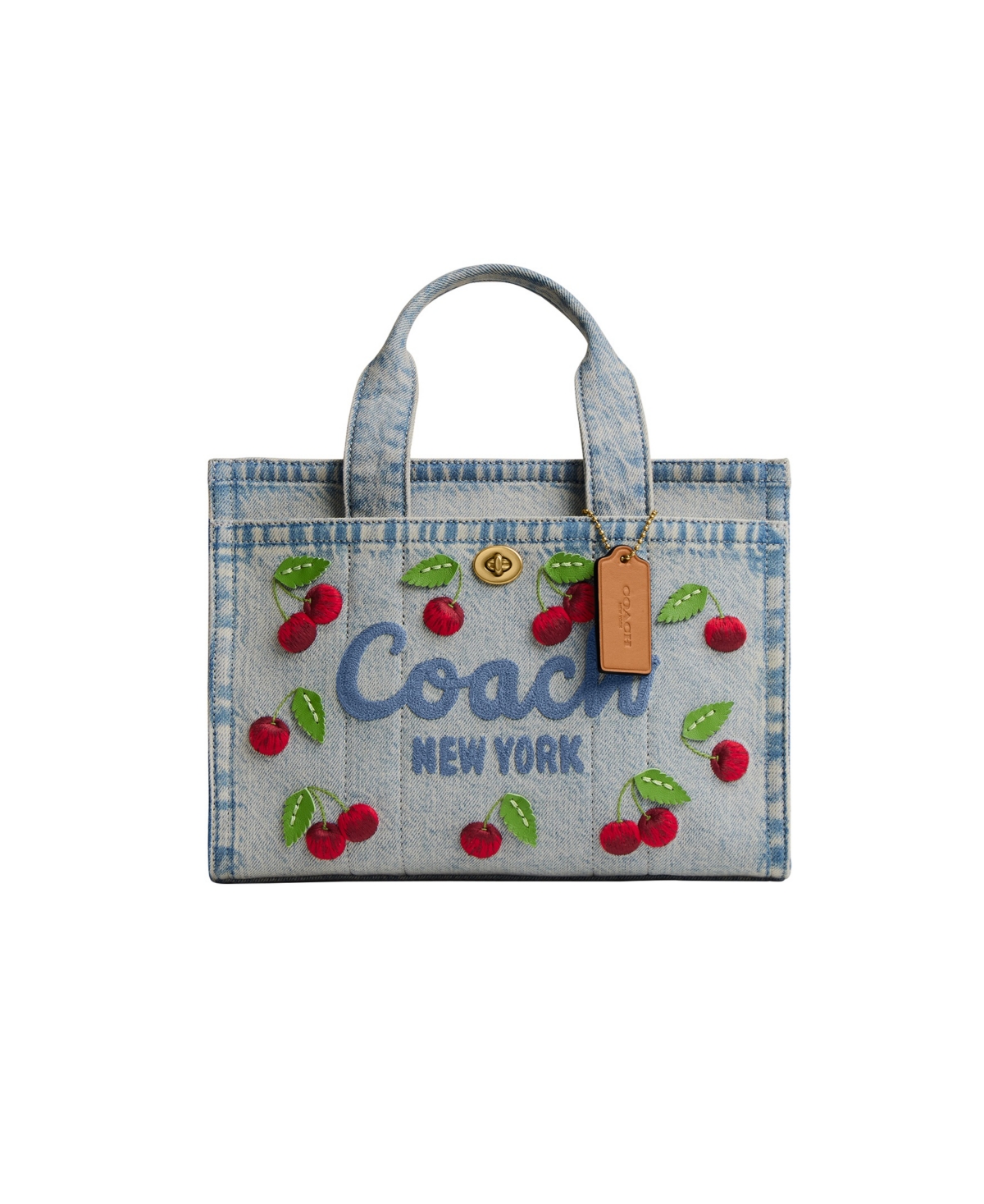 Coach Cherry Embroidered Denim Cargo Small Tote Bag