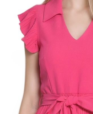 Petite Plisse Pleated Short-Sleeve Dress