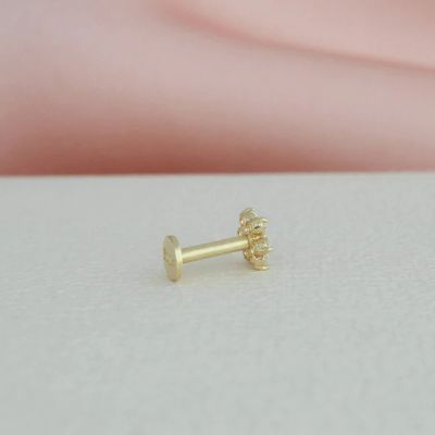 Solid 14k Yellow Gold 18G 5mm Cubic Zirconia Opal Flower Labret Cartilage Stud