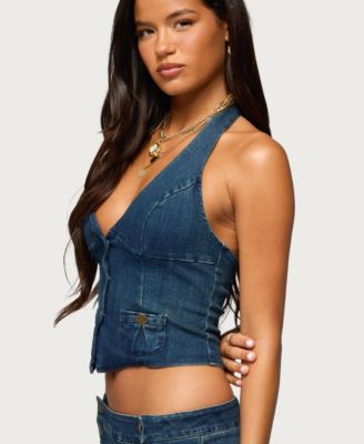 Women's Sashe Button Up Denim Halter Top