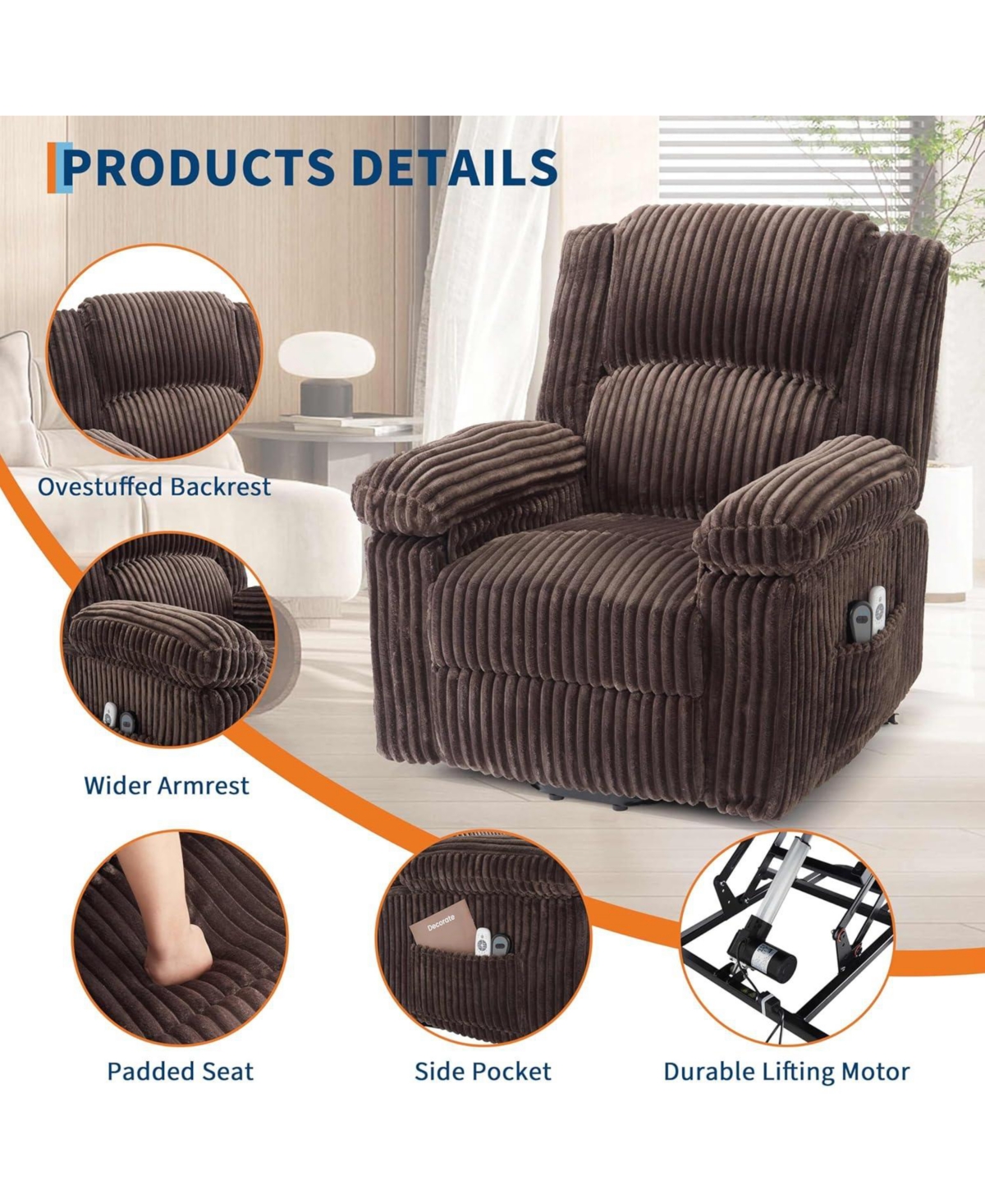 gaomon Power Lift Recliner Chair - Heat and Massage, Electric Lift Plush Recliner with Soft Padded Seat, Back Support & Armrests