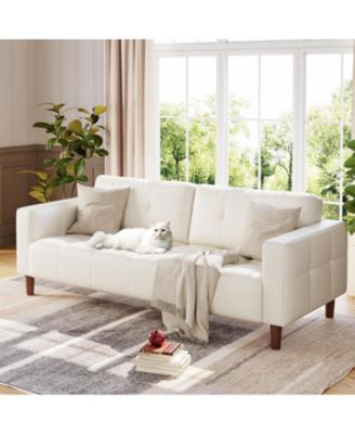3-Seater Sofa Couch, Wide Faux Leather Sofa Couch with Spring Cushion, Modern Sofa with Deep Seats and 2 Removable Back Cushions