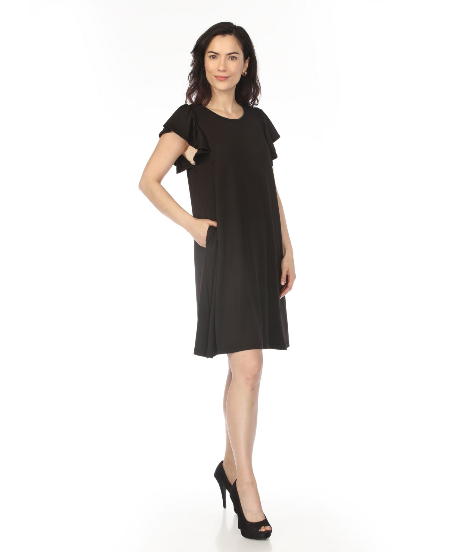 Women's Crew Neck Ruffle-Sleeve Dress