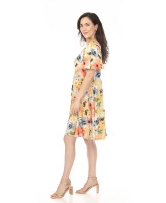 Women's V-Neck Vintage Floral Short-Sleeve Dress