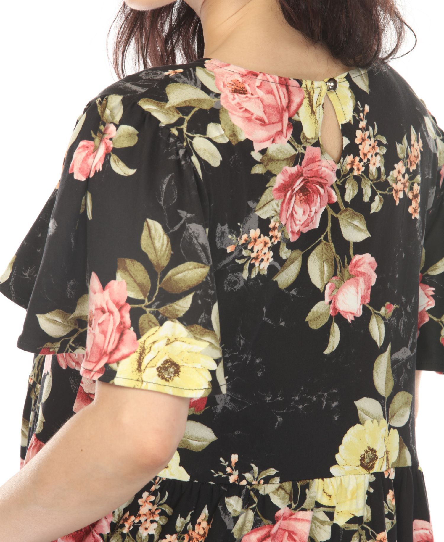 Plus Size V-Neck Tropical Flower Short-Sleeve Dress