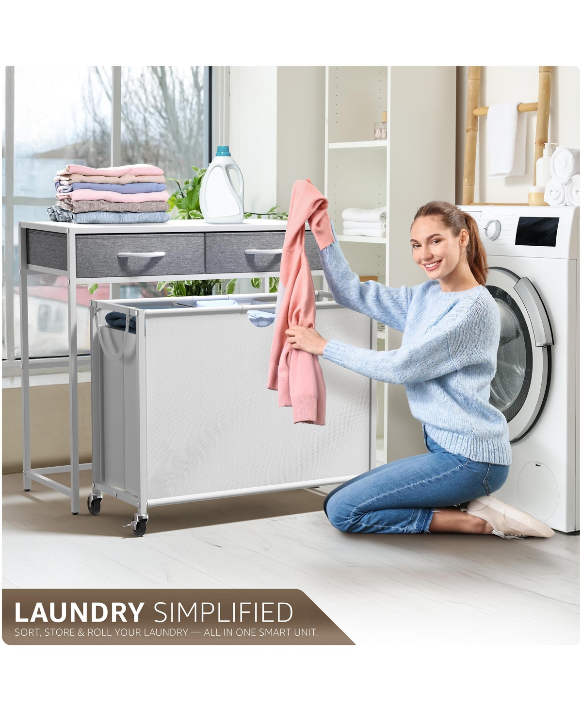 Sorbus Dresser with 3 Section Laundry Hamper and 2 Drawers for Laundry Room Organization