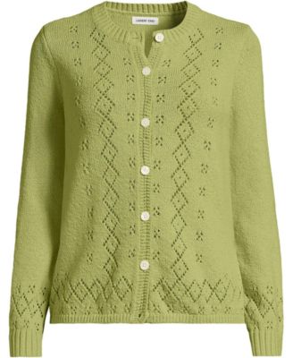 Women's Pointelle Crew Neck Cardigan Sweater
