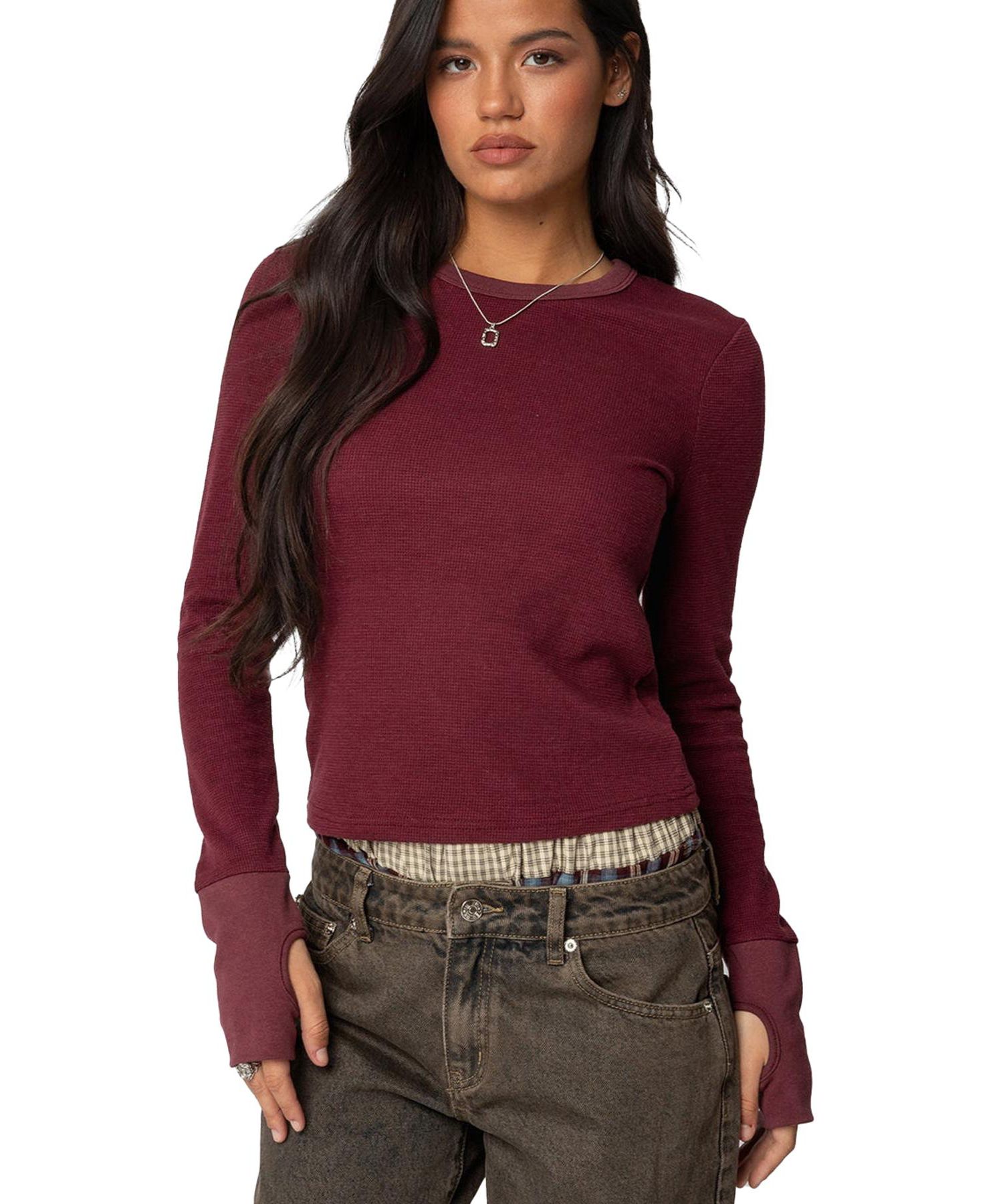 Women's Waffle Long Sleeve T Shirt