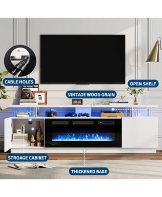 70" Fireplace TV Stand with 36" Electric Fireplace Heater, 12 Flame and 7 LED Color Modes, High-Gloss Entertainment Center with 2-Tier Storage