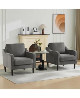 Mid-Century Modern Accent Chairs,Modern Linen Fabric Armchair for Living Room,Comfy Sofa Chairs with Scooped Arms