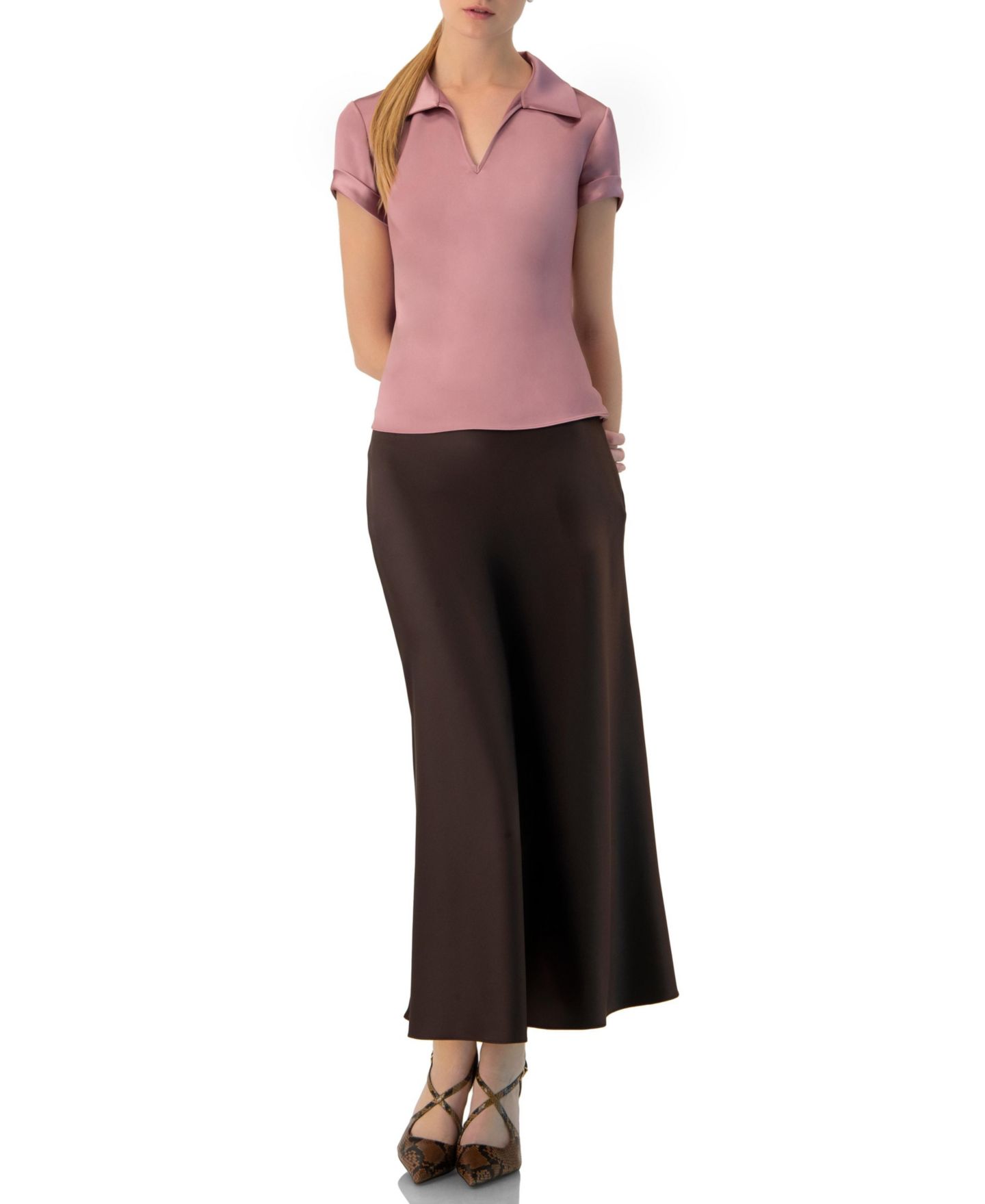 Женская блузка Ivonne Plain Short Sleeve Blouse with Shirt Collar — фото 4