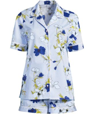 Women's Cotton Poplin 2 Piece Pajama Set - Short Sleeve Top and Shorts
