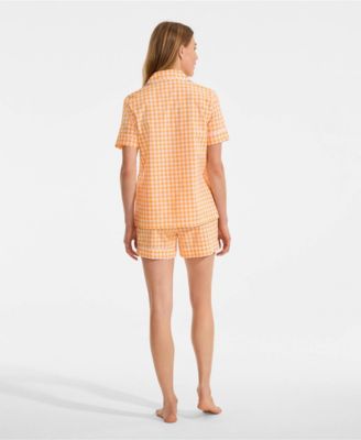 Women's Cotton Poplin 2 Piece Pajama Set - Short Sleeve Top and Shorts