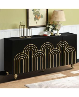 Modern Fluted Sideboard Buffet with 4 Doors and Adjustable Shelves for Kitchen and Dining Room