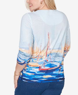 Women's Port Side Harbor Scene Printed Top