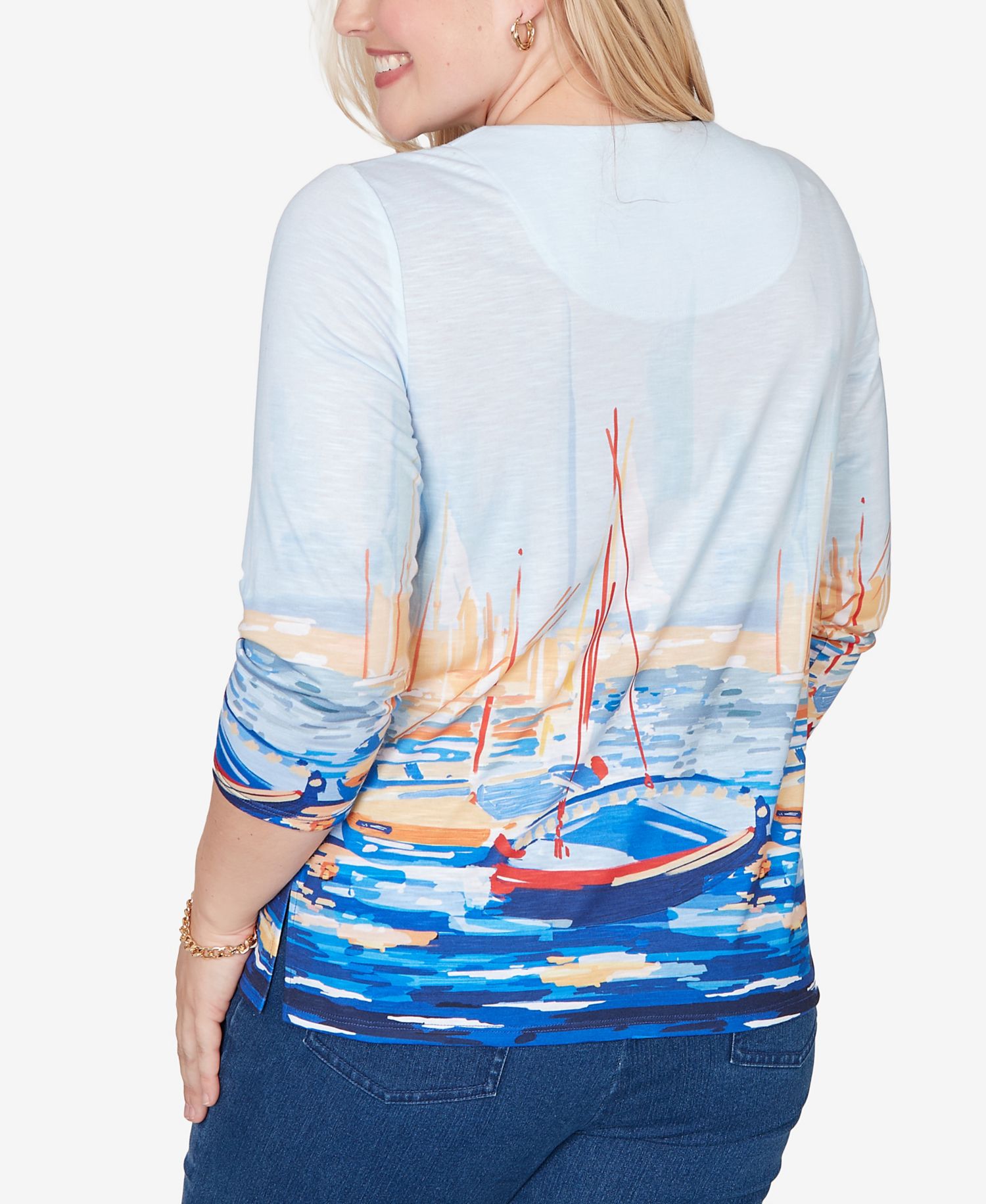 Women's Port Side Harbor Scene Printed Top
