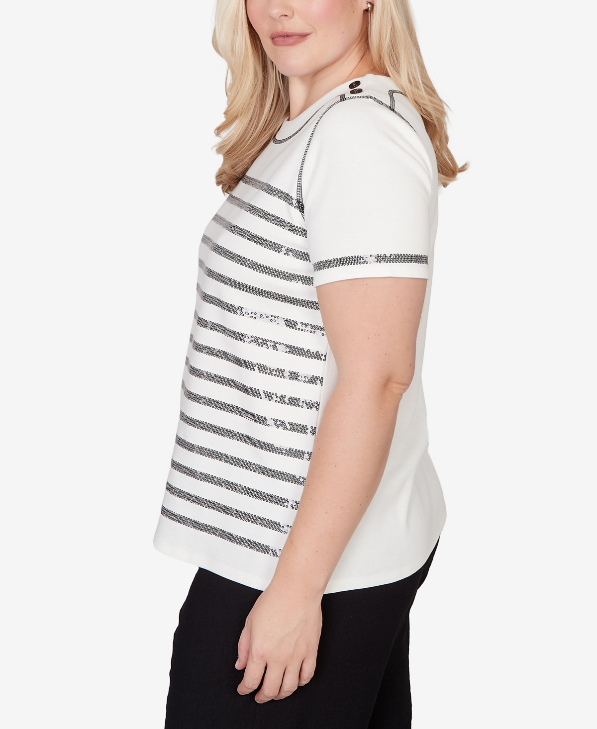 Alfred Dunner Women's Crowd Pleaser Biadere Sequin Stripes Top