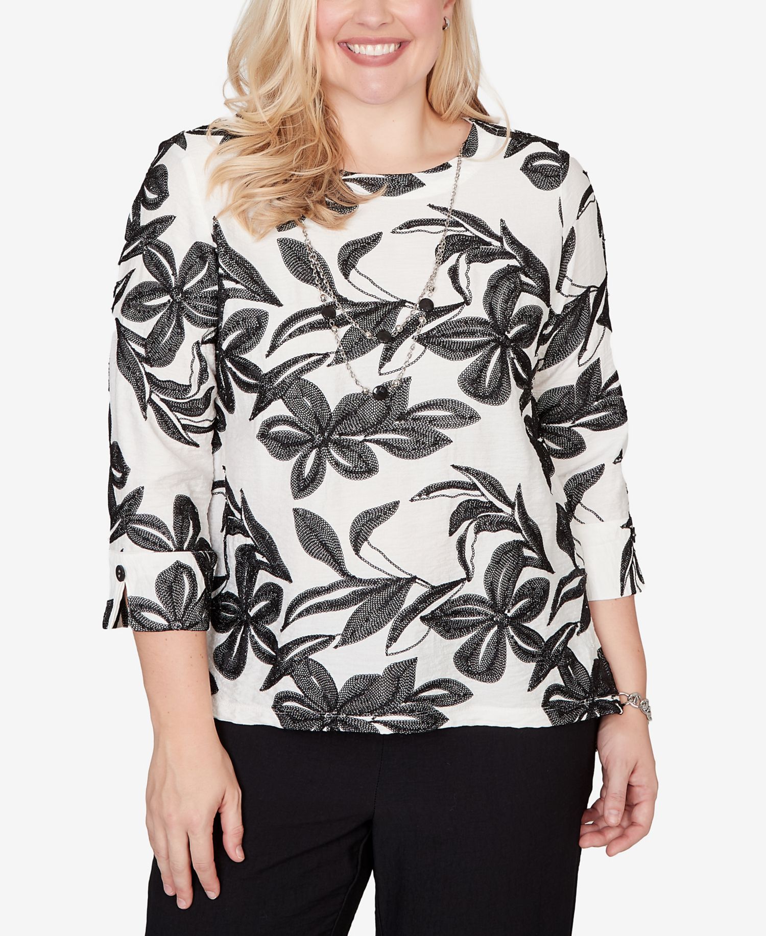 Women's Crowd Pleaser Embroidered Flower Top with Necklace