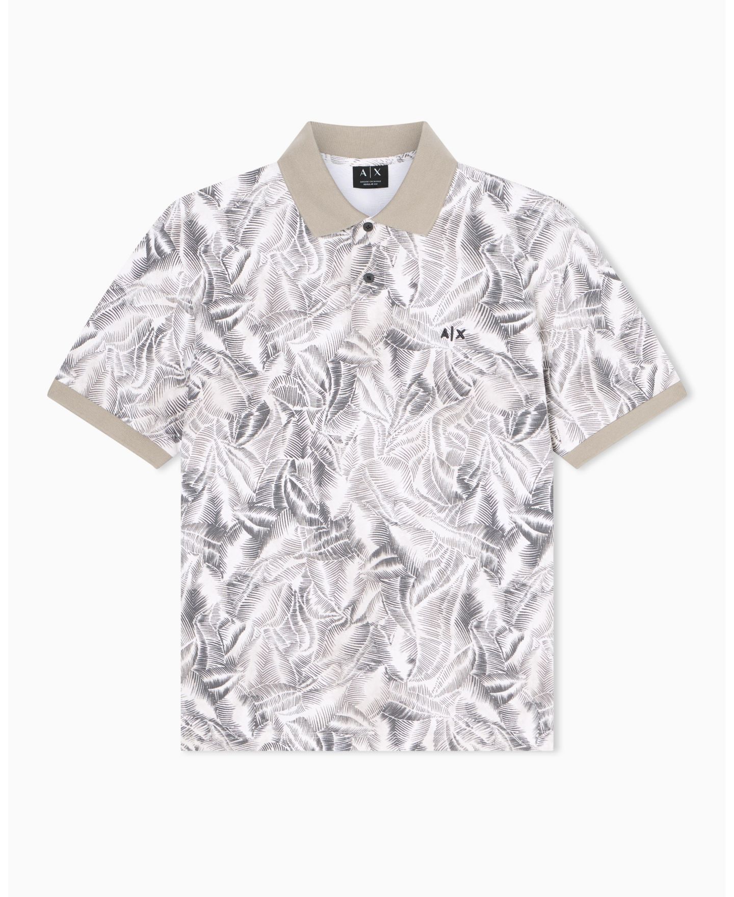 Мужское поло A|X Armani Exchange Ibiza X Pique Leaf Print Polo Shirt, цвет: Лиственный с принтом — фото 2