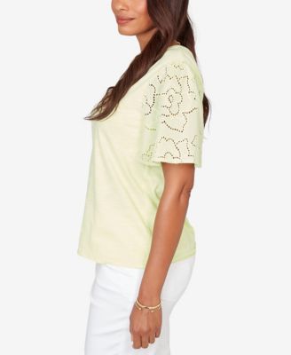 Petite Eyelet Sleeve Cotton Jersey Top