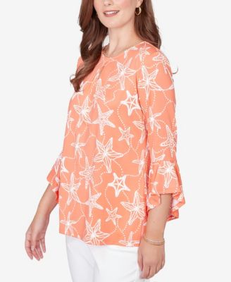 Petite Starfish Puff Print Flutter Sleeve Top