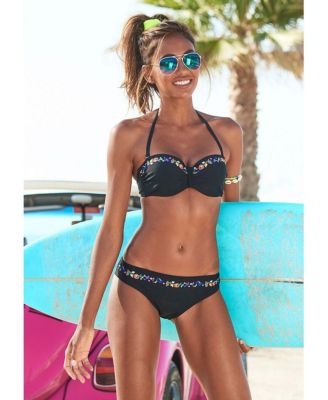 Women's Floral Trim Bandeau Bikini Swimsuit Top Bra Sizing