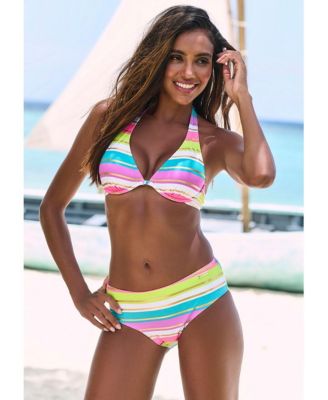 Women's Striped Mid Rise Bikini Swimsuit Bottom