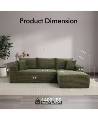 108'' Boneless Sectional Cloud Couches for Living Room L-Shape Corduroy Cloud Sectional Couch with Chaise Modern Modular Sectional Sofa