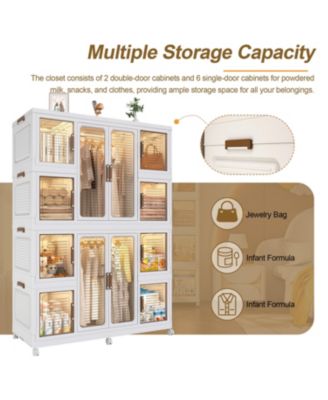 12 Magnetic Doors, 2 Hanging Rods & 16 Hangers Portable Wardrobe Closet