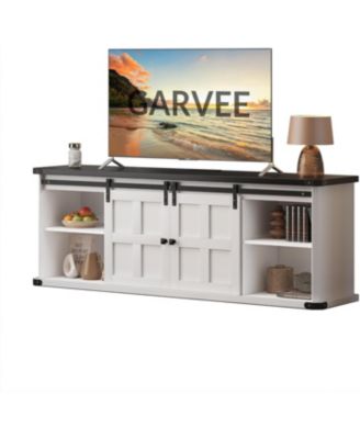 70" Farmhouse TV Stand for 75 Inch TVs, Wood Media Console with Sliding Barn Doors, Modern Entertainment Center for Living Room