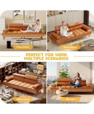 86'' Futon Sofa Bed, 3 Seater PU Faux Leather Futon Sleeper Couches Sofa with Adjustable Sofa Backrest and 6-position adjustable headrest
