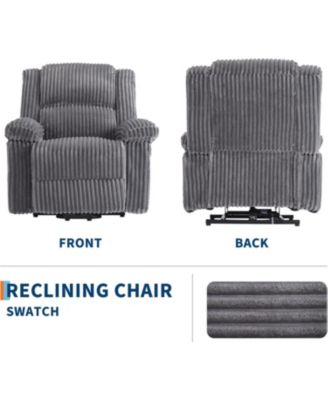 Corduroy Recliner Chair, Manual Recliner Sofa with Handle, Pillow Top Arms, Thick Padding, Side Pocket, 330Lbs Capacity